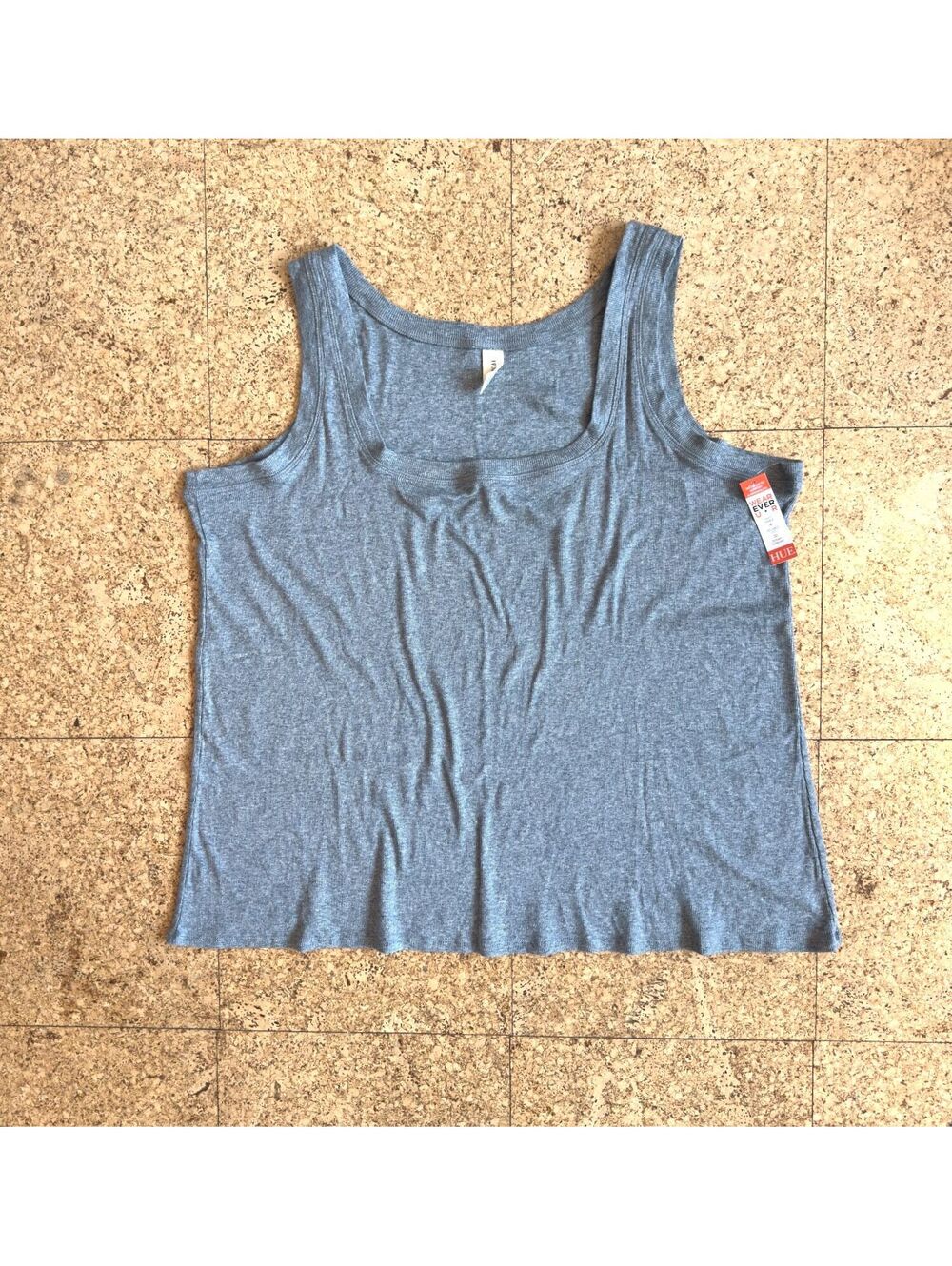 HUE Ribbed Square Neck Tank Top Women's 1X/2X Gray Stretch NWT Stretch Comfy